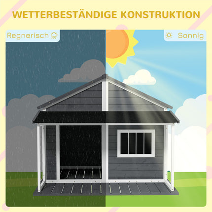 Outdoor Weatherproof Dog House with Patio, Small, Gray
