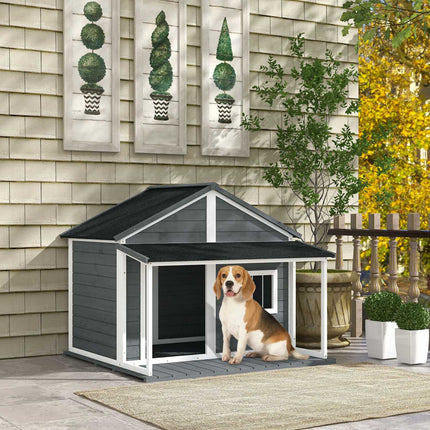 Outdoor Weatherproof Dog House with Patio, Small, Gray
