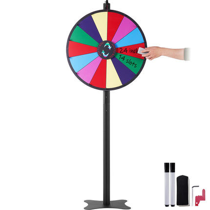 Spinning Prize Wheel, 24 Inch, 14 Slots, Dry Erase Stand