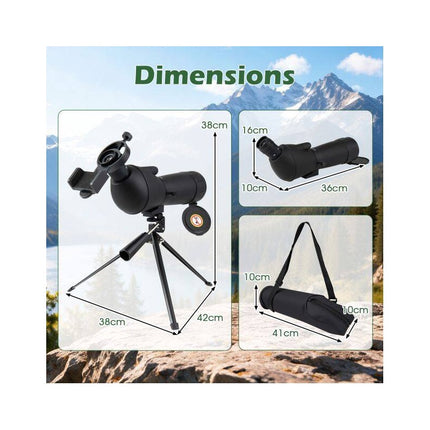 Spotting Scope 20-60x60 HD with Tripod and Phone Adapter, Black, Bird Watching