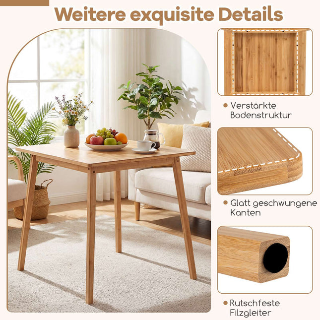 Kvadrātveida bambusa ēdamgalds 70x70 cm 2-4 personām