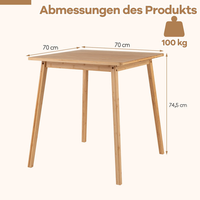 Kvadrātveida bambusa ēdamgalds 70x70 cm 2-4 personām