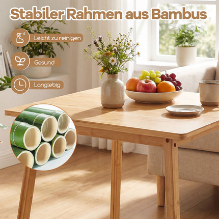 Kvadrātveida bambusa ēdamgalds 70x70 cm 2-4 personām
