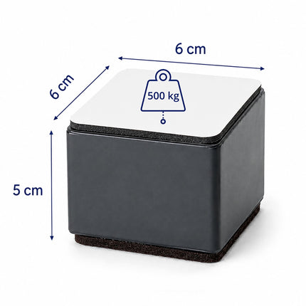 Square Block Furniture Risers Set of 4, Carbon Steel, 500 kg, Black