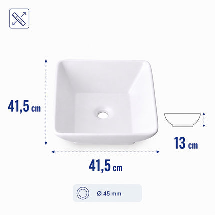 Kvadrātveida keramikas izlietne, 41,5 cm, bez jaucējkrāna cauruma