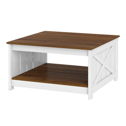 Kvadrātveida kafijas galdiņš ar uzglabāšanas vietu, 78 cm, balts un brūns