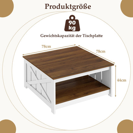 Kvadrātveida kafijas galdiņš ar uzglabāšanas vietu, 78 cm, balts un brūns