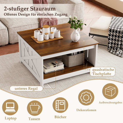 Kvadrātveida kafijas galdiņš ar uzglabāšanas vietu, 78 cm, balts un brūns