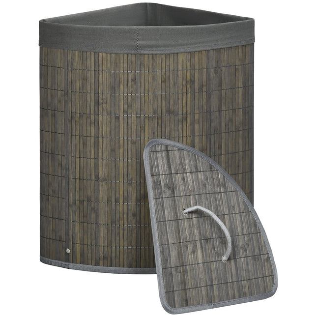 Kvadrātveida bambusa veļas grozs 55L ar vāku un noņemamu maisu 38 x 38 x 57 cm Pelēks