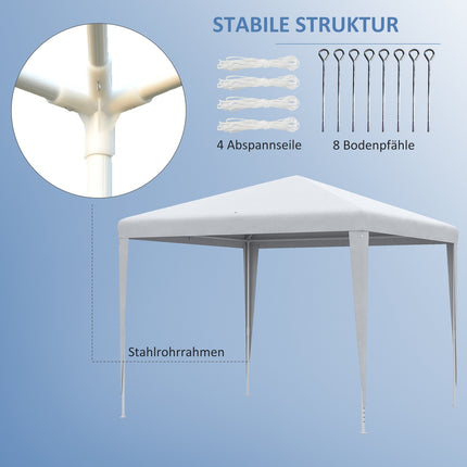 Stabila ballīšu telts 2,7x2,7 m, klikšķu sistēma, PE brezents, tērauda rāmis, balta