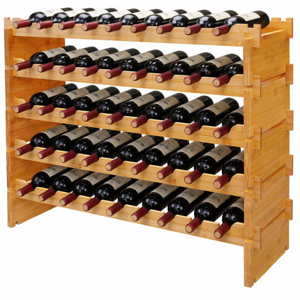 Stackable Bamboo Wine Rack for 45 Bottles, Self-Assembly, Natural