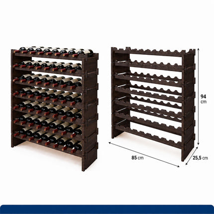 Stackable Bamboo Wine Rack for 63 Bottles, Self-Assembly, Dark Brown