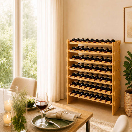 Stackable Bamboo Wine Rack for 63 Bottles, Self-Assembly, Natural