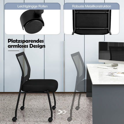 Sakraujami biroja krēsli ar riteņiem, 2 gab. komplekts, melni