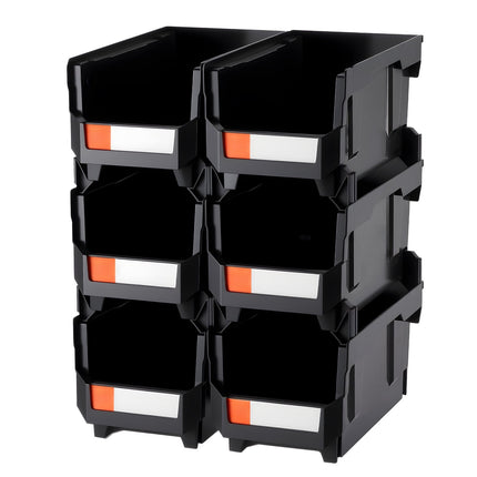 Stackable Storage Bins, Open Front, Black, 6 Pack, 37.7 x 21.5 x 18 cm