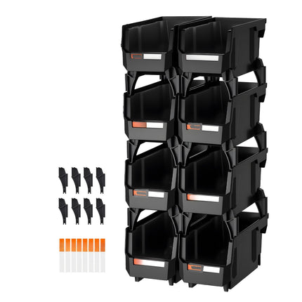 Stackable Storage Bins, Open-Front, Black, 8-Pack