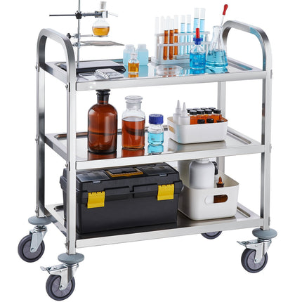 Stainless Steel 3-Tier Utility Cart, 400 lb, Locking Wheels