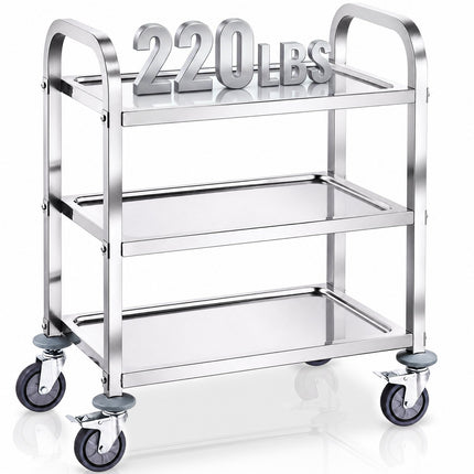 Stainless Steel 3-Tier Utility Cart, 400 lb, Locking Wheels