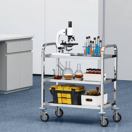 Stainless Steel 3-Tier Utility Cart, 400 lb, Locking Wheels