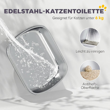 Nerūsējošā tērauda pārklāta kaķu pakaišu kaste, liekšķere, tumši pelēka