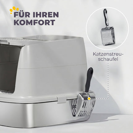 Nerūsējošā tērauda slēgtā kaķu pakaišu kaste, komplektā kausiņa