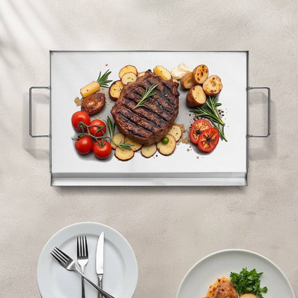 Stainless Steel Grill Griddle Plate, 23x16 Inch, Handles