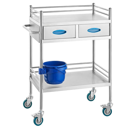 Stainless Steel Lab Cart, 2-Tier, 2 Drawers, Locking Wheels