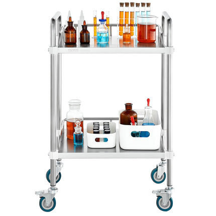 Stainless Steel Lab Rolling Cart, 2-Tier, 220 lb