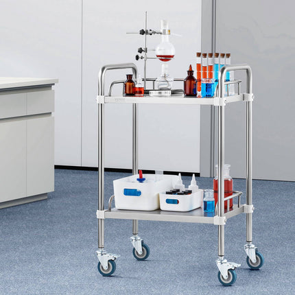 Stainless Steel Lab Rolling Cart, 2-Tier, 220 lb