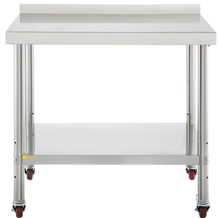 Stainless Steel Prep Table 36 x 24, Backsplash, Casters