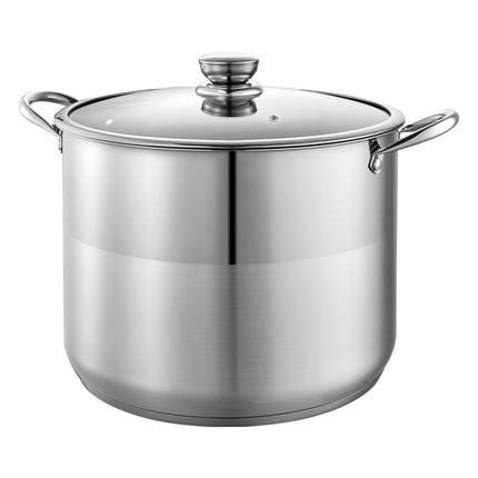 Stainless Steel Stock Pot, 16 Qt, Glass Lid, Induction
