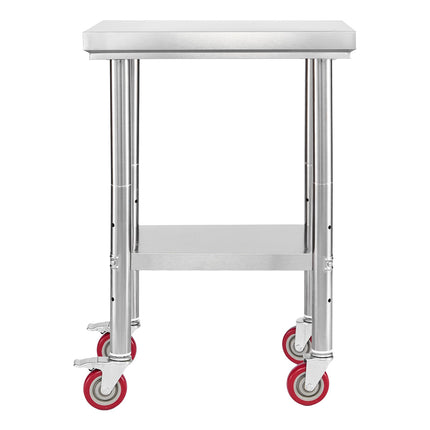 Stainless Steel Work Table 24 x 18 in, Wheels, Adjustable Shelf
