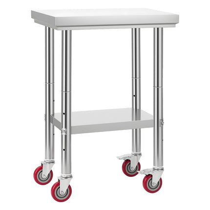 Stainless Steel Work Table 24 x 18 in, Wheels, Adjustable Shelf