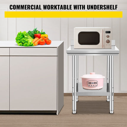 Stainless Steel Work Table 24x24, Adjustable Shelf, Backsplash