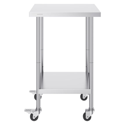 Stainless Steel Work Table 24 x 24 x 38 in, Wheels, Adjustable Shelf
