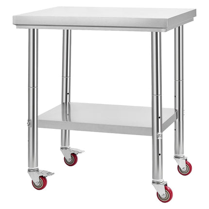 Stainless Steel Work Table 24 x 30 in, Wheels, Shelf