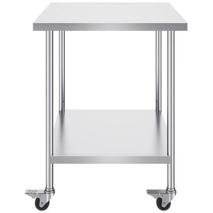 Stainless Steel Work Table 30 x 18 x 38 in, Wheels, Adjustable Shelf
