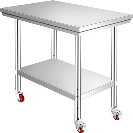 Stainless Steel Work Table 35 x 24 in, 4 Wheels, 700 lb