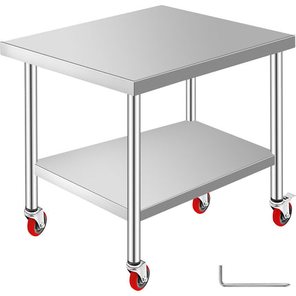 Stainless Steel Work Table 36x30, Wheels, 700 Lb Load
