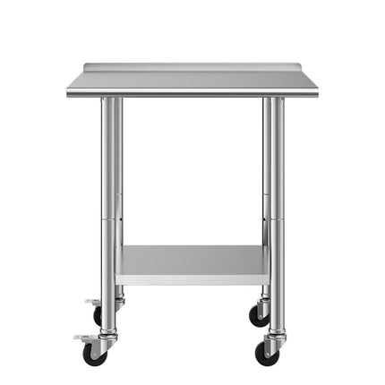 Stainless Steel Work Table 61x76 cm, Wheels, Backsplash