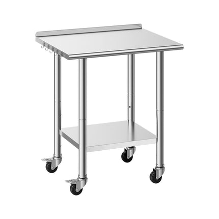 Stainless Steel Work Table 61x76 cm, Wheels, Backsplash