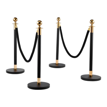 Stanchion Post Set, 4-Pack with Velvet Ropes, Black