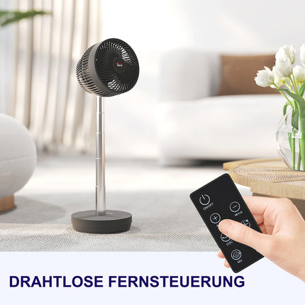 Statīva ventilators, USB uzlādējams ventilators ar tālvadības pulti, regulējama slīpuma svārstību 10 ātruma līmeņi, taimeris, regulējams augstums, teleskopiskais ventilators biroja kempingam |