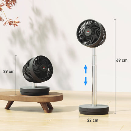 Statīva ventilators, USB uzlādējams ventilators ar tālvadības pulti, regulējama slīpuma svārstību 10 ātruma līmeņi, taimeris, regulējams augstums, teleskopiskais ventilators biroja kempingam |