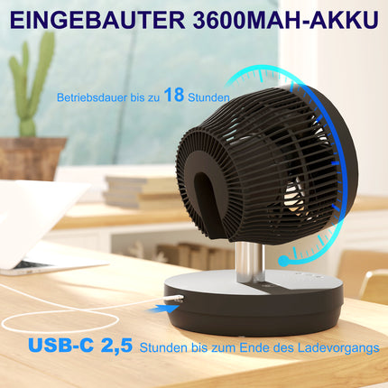 Statīva ventilators, USB uzlādējams ventilators ar tālvadības pulti, regulējama slīpuma svārstību 10 ātruma līmeņi, taimeris, regulējams augstums, teleskopiskais ventilators biroja kempingam |