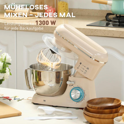 Stacionārais mikseris ar 4,5 l nerūsējošā tērauda bļodu, 1300 W, bēšs