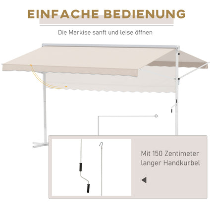 Stāvoša dārza markīze, salokāma roka, kloķis, 4x3m, bēša, terase