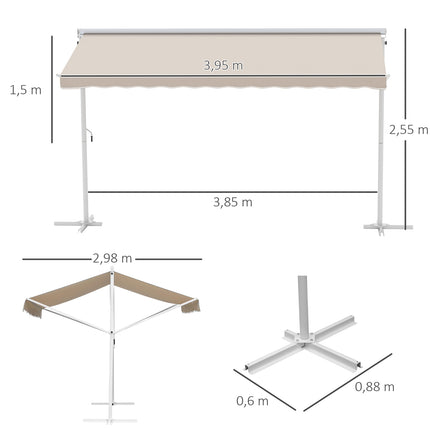 Stāvoša dārza markīze, salokāma roka, kloķis, 4x3m, bēša, terase
