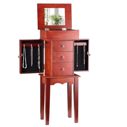 Standing Jewelry Armoire with Mirror, 3 Drawers, Hooks