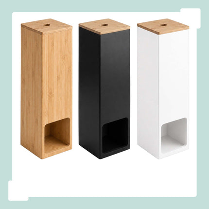 Standing Toilet Roll Holder for 4 Rolls, Wall-Mountable, Natural Bamboo